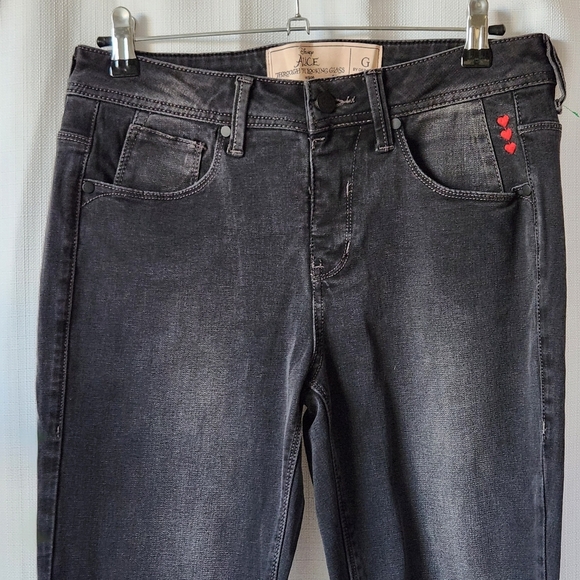Disney Alice In Wonderland Pull On 5 Pocket Black Denim Skinny Jeans Size S - Picture 2 of 6